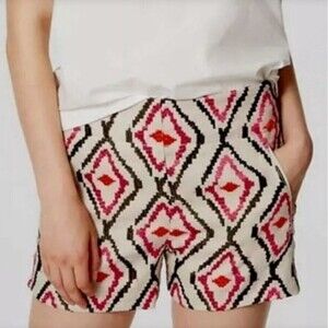 Ann Taylor Loft The Riviera Shorts 100% Linen Aztec Embroidered Size 8